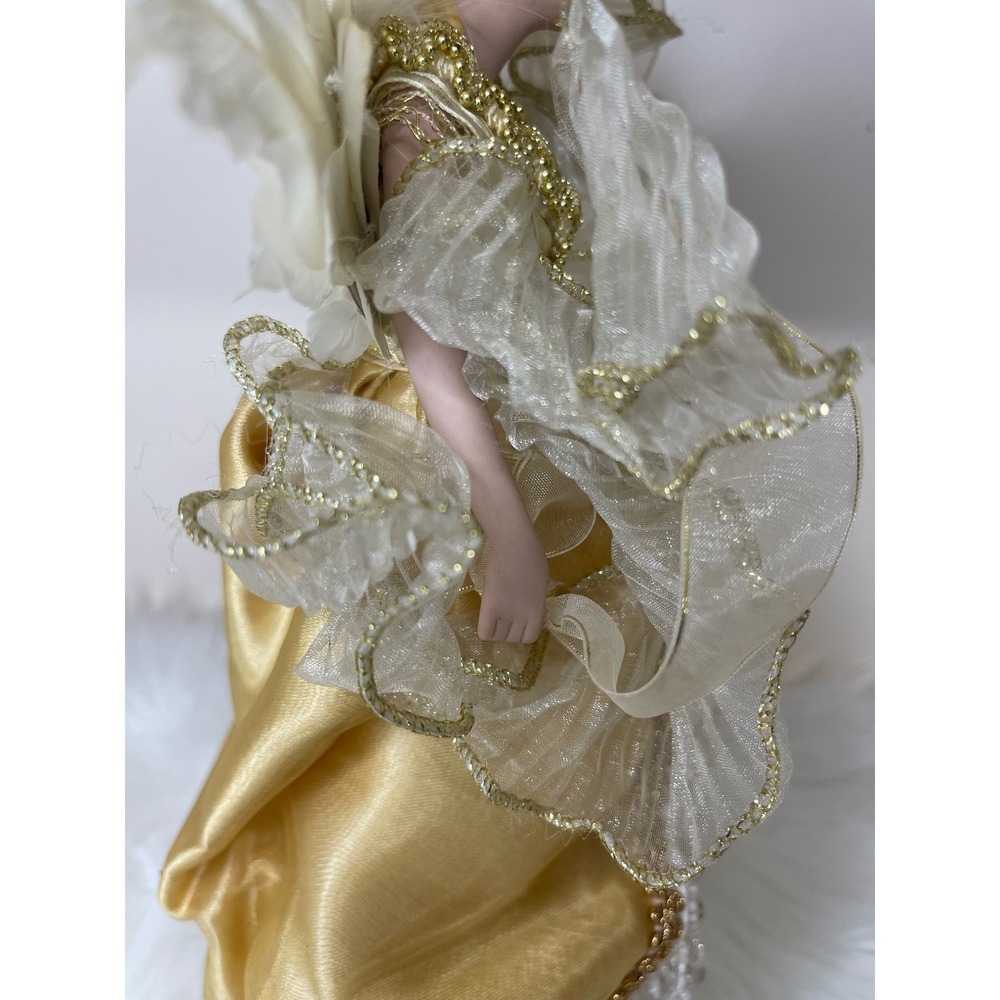 Vintage Dillard's Trimmings‎ Porcelain Angel Tree Topper Gold Gown With Box - Picture 12 of 16